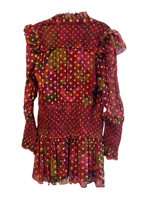 Farm Rio Size S Red & Multi Viscose Blend Tie V Neck Long Sleeve Shimmer Dress Red & Multi / S
