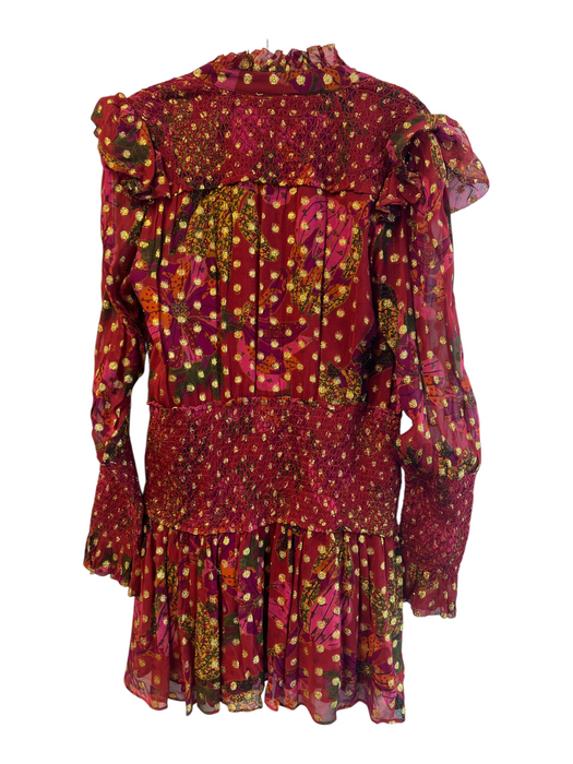 Farm Rio Size S Red & Multi Viscose Blend Tie V Neck Long Sleeve Shimmer Dress Red & Multi / S