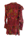 Farm Rio Size S Red & Multi Viscose Blend Tie V Neck Long Sleeve Shimmer Dress Red & Multi / S
