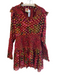 Farm Rio Size S Red & Multi Viscose Blend Tie V Neck Long Sleeve Shimmer Dress Red & Multi / S