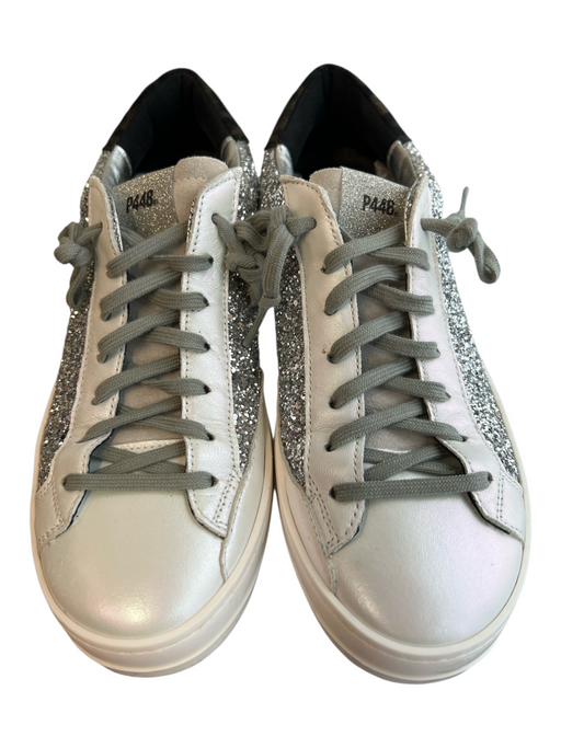 P448 Shoe Size 39 White & Gray Leather & Manmade Almond Toe Lace Up Shoes White & Gray / 39