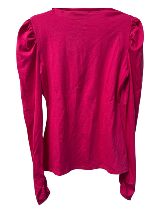Rebecca Taylor Size M Pink Cotton Blend Puff Shoulder Long Sleeve Round Neck Top Pink / M