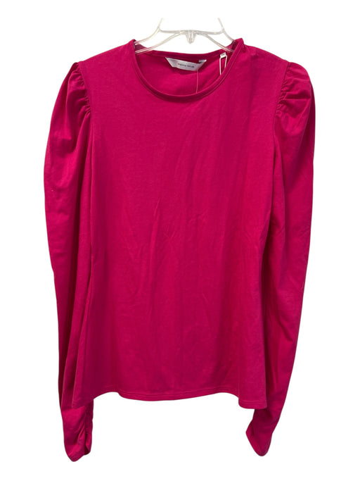 Rebecca Taylor Size M Pink Cotton Blend Puff Shoulder Long Sleeve Round Neck Top Pink / M