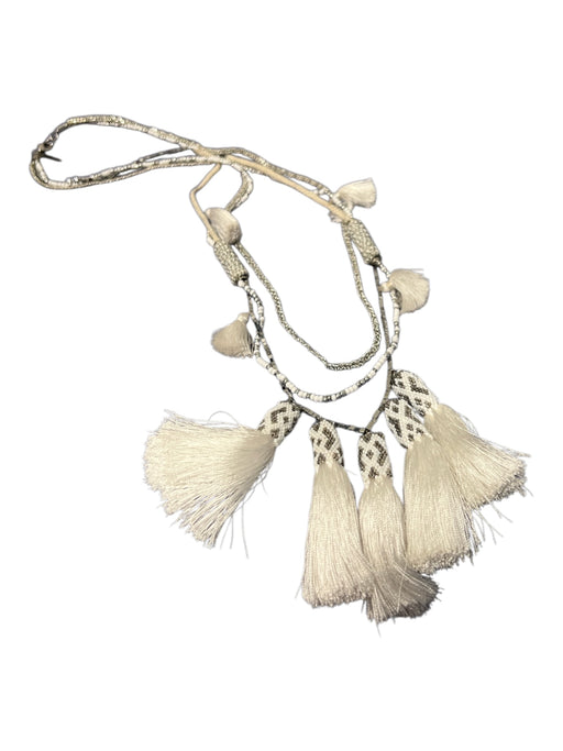 Mignonne Gavigan White & Silver Beads Tassles Mulit Strands Necklace White & Silver