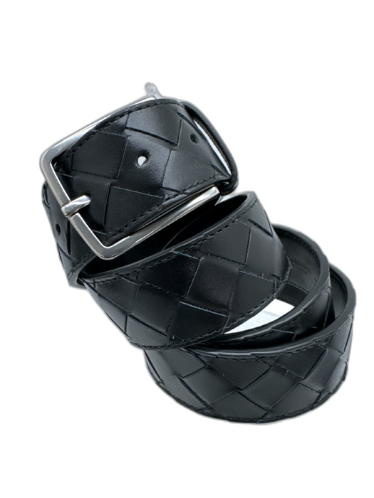 Bottega Veneta Black Leather Men's Belt Black