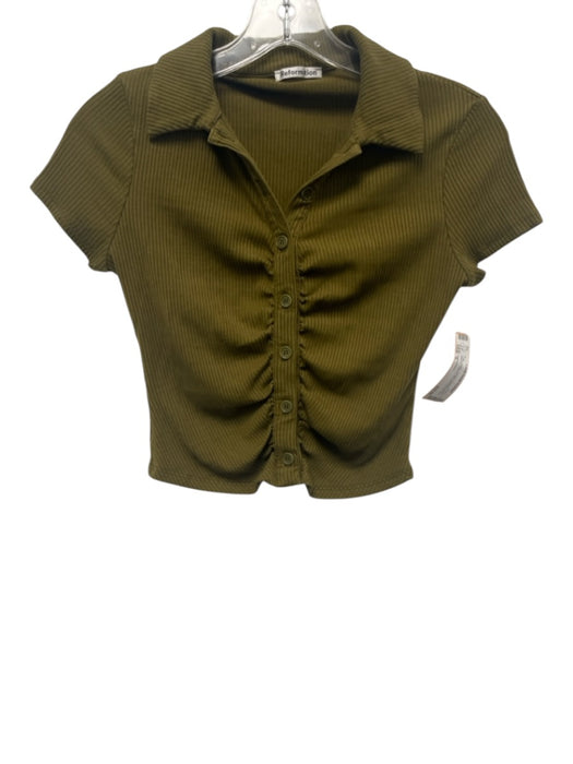 Reformation Size S Olive Green Tencel & Spandex Short Sleeve Buttons Top Olive Green / S