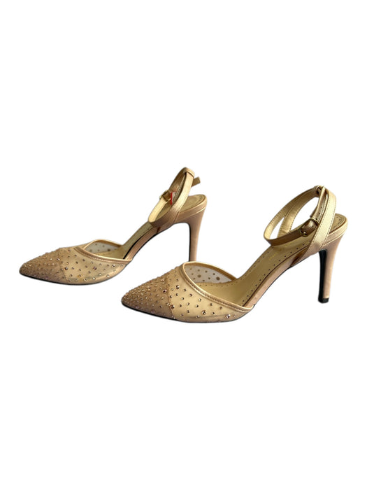 Adrienne Vittadini Shoe Size 6.5 Blush Nude Leather Mesh Rhinestone Heel Pumps Blush Nude / 6.5