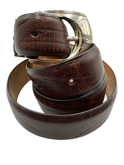 No Brand Brown Calf Leather Solid Metal Hardware Men's Belt Brown