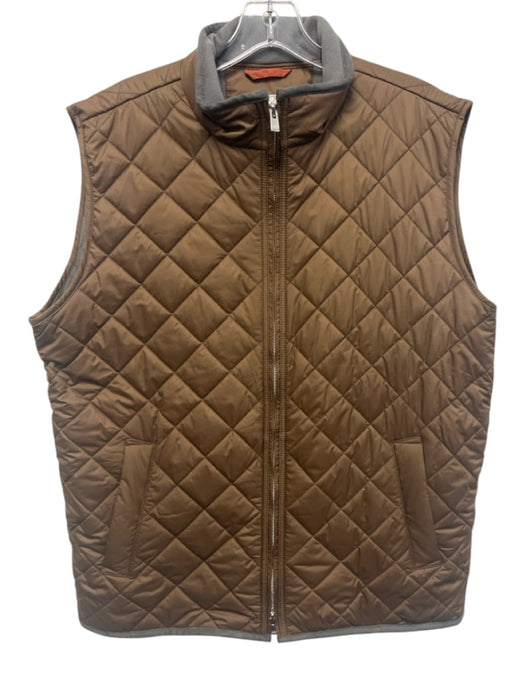 Peter Millar Size M Brown Synthetic Quilted Vest Outdoor Men's Jacket Brown / M