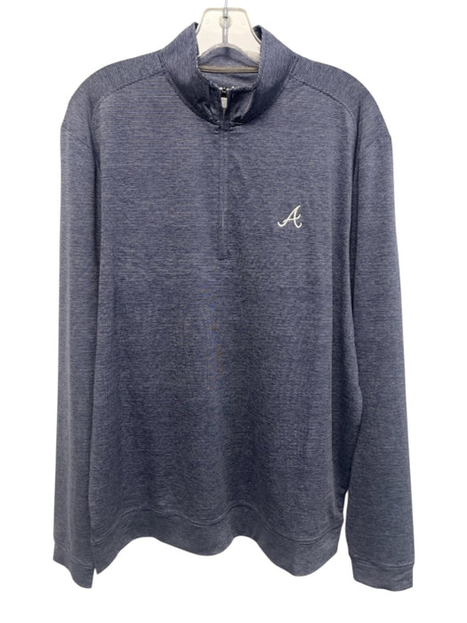 Johnnie O Size L Blue Synthetic Braves Quarter Zip Athleisure Long Sleeve Shirt Blue / L