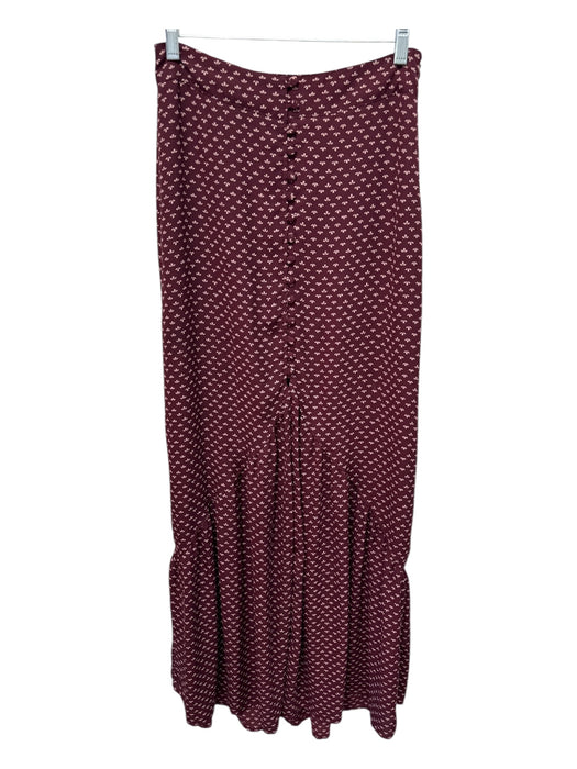 Olivaceous Size M Burgundy & Cream Polyester Abstract Leaves Button Front Skirt Burgundy & Cream / M