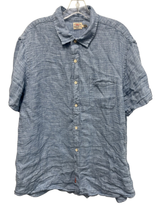 Faherty Size XL Blue Linen Blend Solid Button Up Men's Short Sleeve Blue / XL