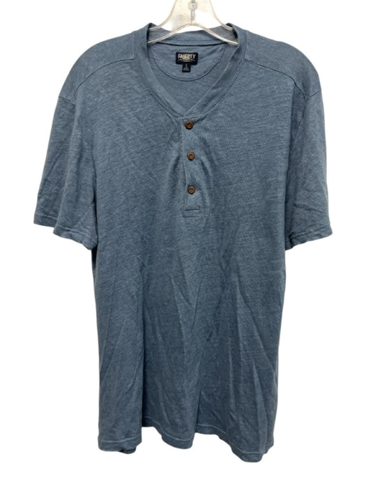 Faherty Size L Blue Cotton Blend Solid T shirt Henley Men's Short Sleeve Blue / L