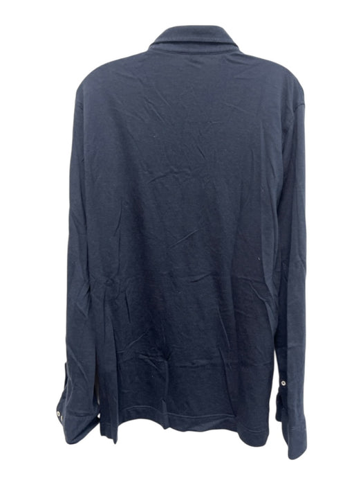 Peter Millar Size L Navy Cotton Blend Solid Polo Men's Long Sleeve Shirt Navy / L