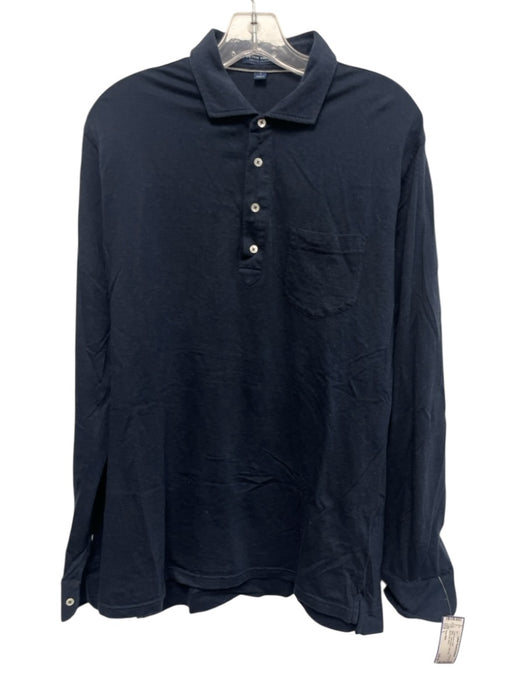 Peter Millar Size L Navy Cotton Blend Solid Polo Men's Long Sleeve Shirt Navy / L