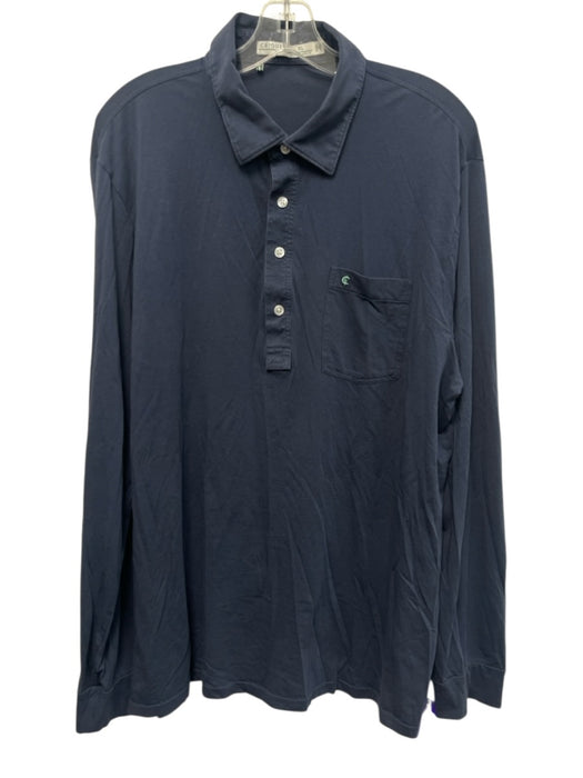 Criquet Size XL Navy Cotton Solid Polo front pocket Men's Long Sleeve Shirt Navy / XL