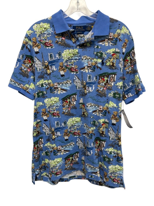 Polo Size L Blue & Beige Cotton Bears Polo Men's Short Sleeve Blue & Beige / L