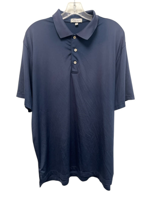 Peter Millar Size L Navy Synthetic Solid Athletic Polo Men's Long Sleeve Shirt Navy / L