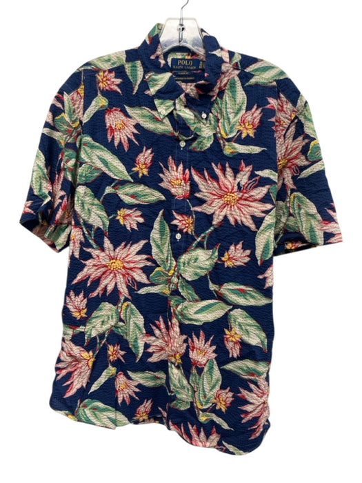 Polo Size XL Blue & Green Cotton Seersucker Floral Button up Long Sleeve Shirt Blue & Green / XL