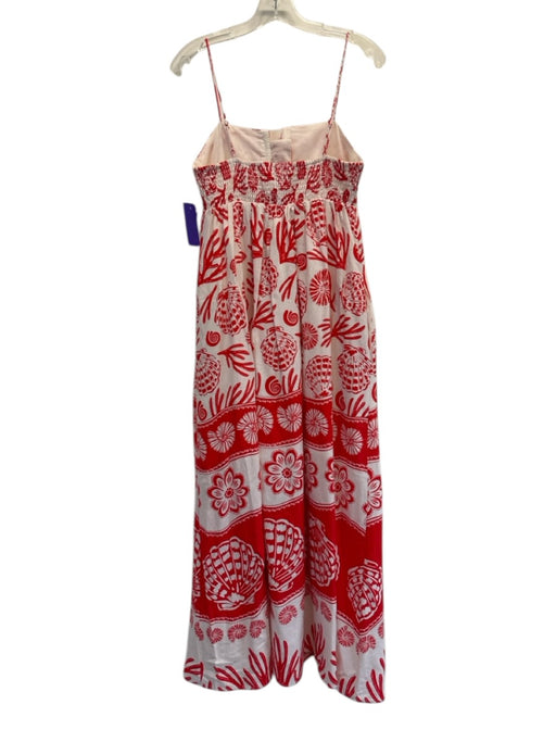 Calypso St. Barth Size Medium Red & White Linen Blend Spaghetti Strap Dress Red & White / Medium