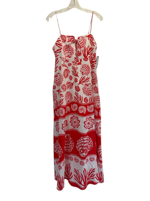Calypso St. Barth Size Medium Red & White Linen Blend Spaghetti Strap Dress Red & White / Medium