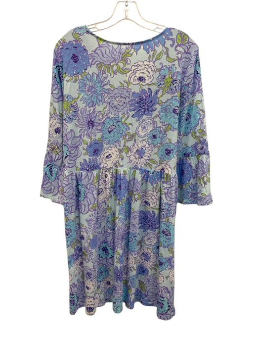 Lilly Pulitzer Size Large Purple, Blue, Green Cotton Long Sleeve Floral Dress Purple, Blue, Green / Large