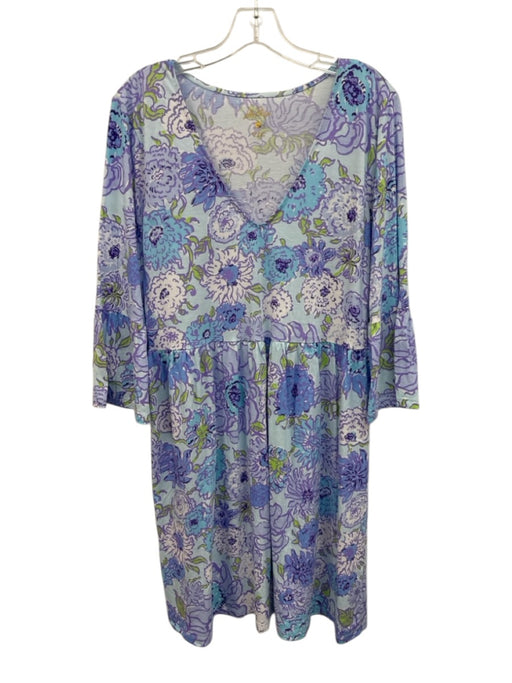 Lilly Pulitzer Size Large Purple, Blue, Green Cotton Long Sleeve Floral Dress Purple, Blue, Green / Large