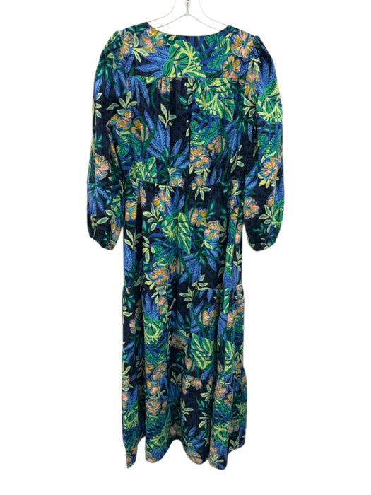 Lilly Pulitzer Size 12 Blue, Green, Pink Cotton Long puff sleeve Floral Dress Blue, Green, Pink / 12