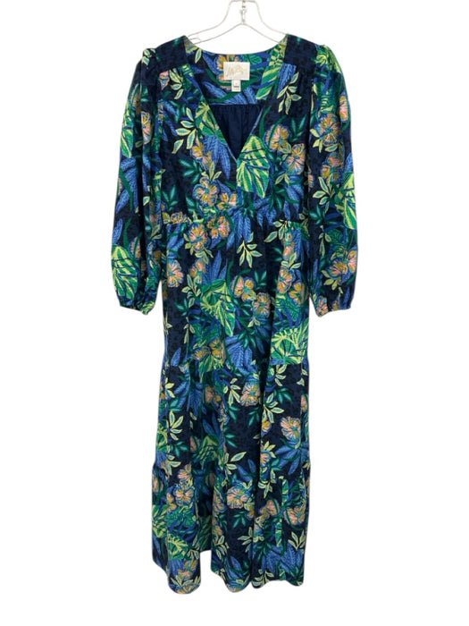 Lilly Pulitzer Size 12 Blue, Green, Pink Cotton Long puff sleeve Floral Dress Blue, Green, Pink / 12
