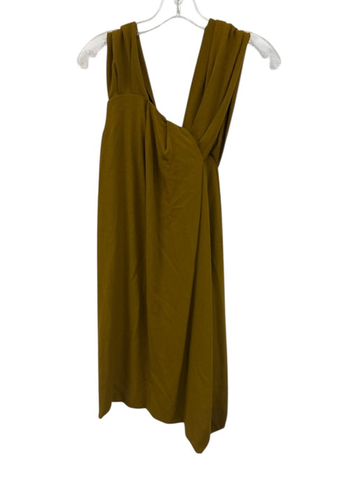 Fendi Size 42 Yellow Brown Wool Blend Sleeveless Pleated Below Knee Dress Yellow Brown / 42