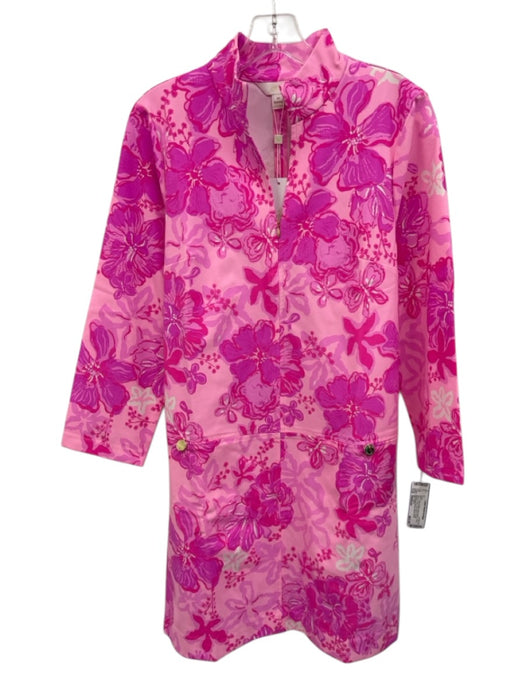 Lilly Pulitzer Size Medium Pink & White Nylon Blend Long Sleeve Floral Dress Pink & White / Medium