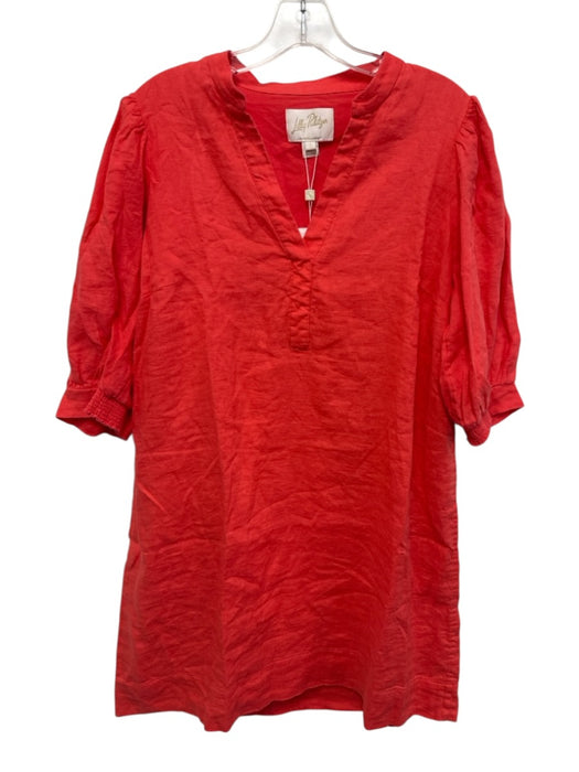 Lilly Pulitzer Size 8 Orange Red Linen Half Sleeve Surplice Pockets Dress Orange Red / 8