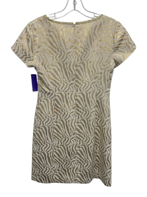Lilly Pulitzer Size 4 Gold & White Cotton Blend Short Sleeve Zebra Print Dress Gold & White / 4