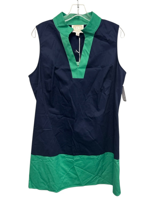 Sail To Sable Size XL Green & Navy Cotton Blend Sleeveless Color Block Dress Green & Navy / XL