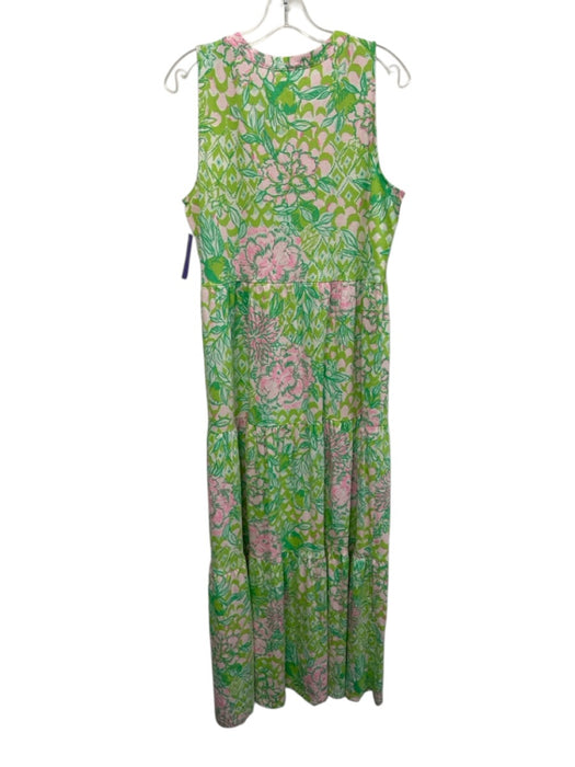 Lilly Pulitzer Size Medium Green, Pink, White Cotton Sleeveless Floral Dress Green, Pink, White / Medium