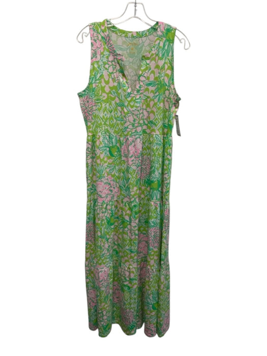 Lilly Pulitzer Size Medium Green, Pink, White Cotton Sleeveless Floral Dress Green, Pink, White / Medium