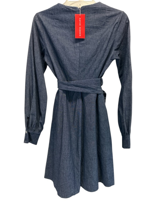 Kayce Hughes Size 4 Dark Wash Cotton Denim Long Sleeve V Neck Piping Dress Dark Wash / 4