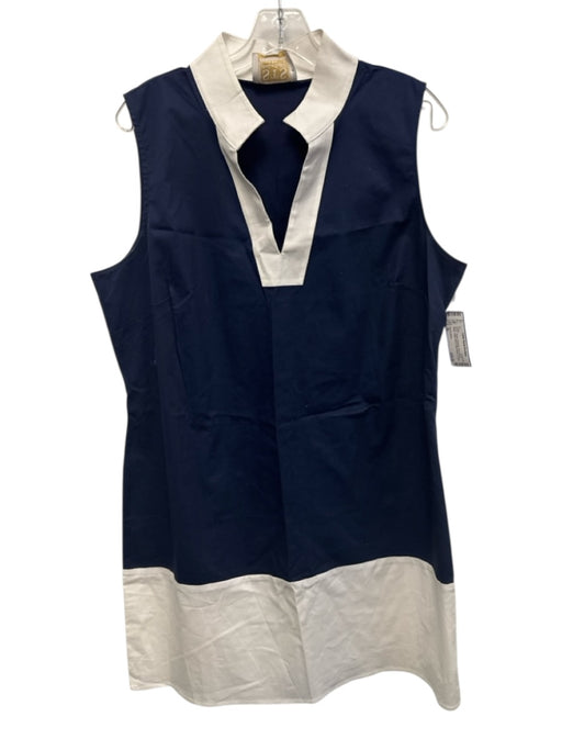 Sail To Sable Size XL Navy Blue & White Cotton Blend Sleeveless V Neck Dress Navy Blue & White / XL