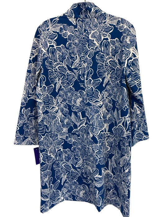 Lilly Pulitzer Size Medium Blue & White Nylon Blend Long Sleeve Floral Dress Blue & White / Medium