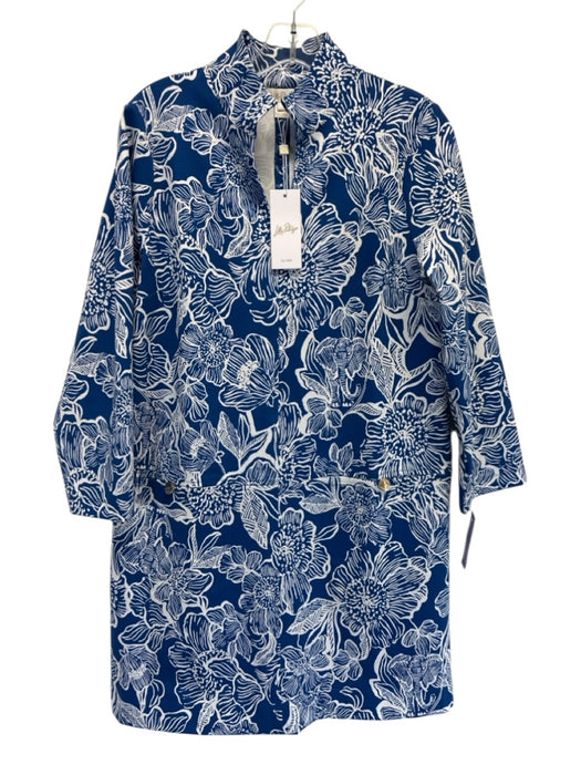 Lilly Pulitzer Size Medium Blue & White Nylon Blend Long Sleeve Floral Dress Blue & White / Medium