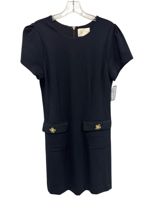 Lilly Pulitzer Size 10 Black Rayon Blend Short Sleeve Floral Buttons Dress Black / 10