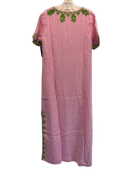 Lilly Pulitzer Size 8 Pink & Green Cotton Short Sleeve Embellished V Neck Dress Pink & Green / 8