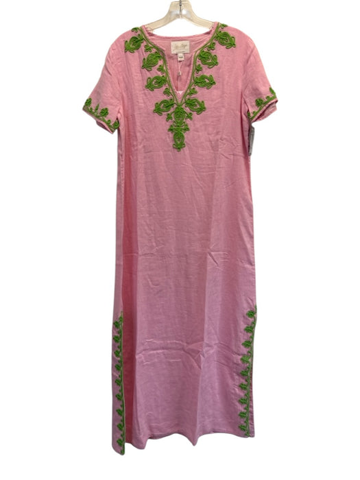 Lilly Pulitzer Size 8 Pink & Green Cotton Short Sleeve Embellished V Neck Dress Pink & Green / 8