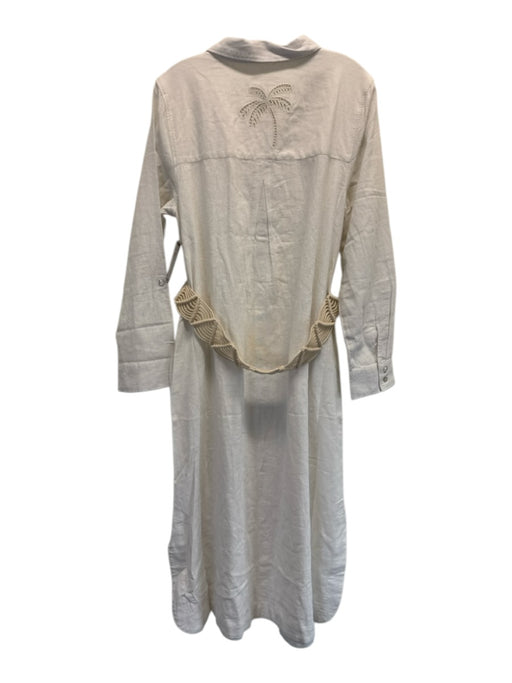 Calypso St. Barth Size Large White & Beige Linen Blend Long Sleeve eyelet Dress White & Beige / Large
