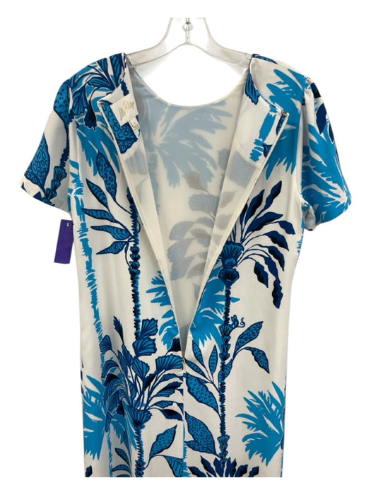 Lilly Pulitzer Size 6 Blue, Navy, White Polyester Short Sleeve Floral Maxi Dress Blue, Navy, White / 6
