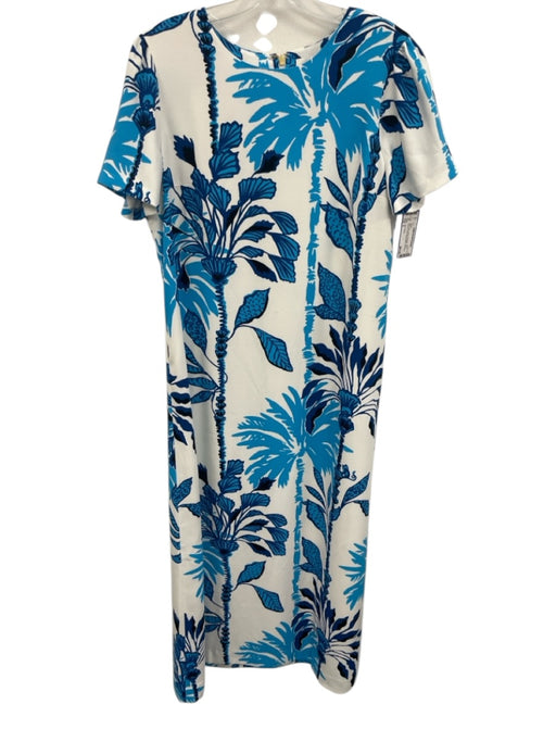 Lilly Pulitzer Size 6 Blue, Navy, White Polyester Short Sleeve Floral Maxi Dress Blue, Navy, White / 6