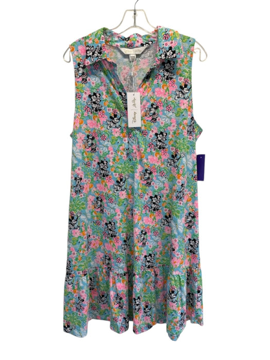 Lilly Pulitzer Size Large Blue, Pink, Green Cotton Sleeveless Floral Dress Blue, Pink, Green / Large