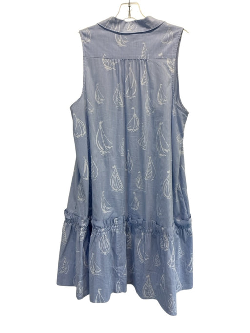 Lilly Pulitzer Size Large Blue & White Cotton Blend Sleeveless Half Button Dress Blue & White / Large