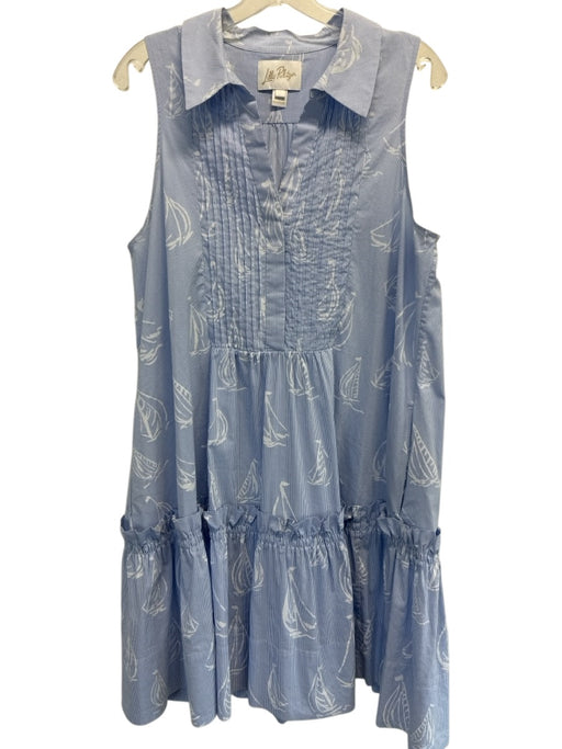 Lilly Pulitzer Size Large Blue & White Cotton Blend Sleeveless Half Button Dress Blue & White / Large