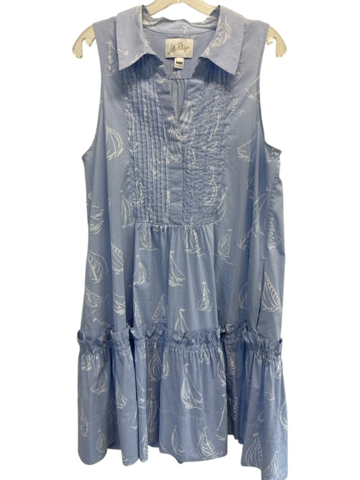 Lilly Pulitzer Size Large Blue & White Cotton Blend Sleeveless Half Button Dress Blue & White / Large